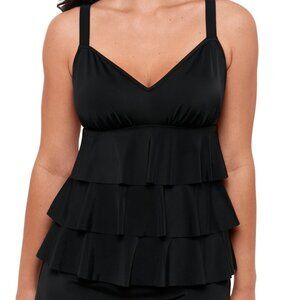 Swim Solutions Black Swan Tiered-Ruffle Tankini Top